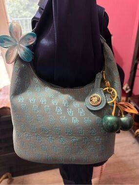 Dooney & Bourke Teal Monogram Shoulder Bag with Cherry Charm
